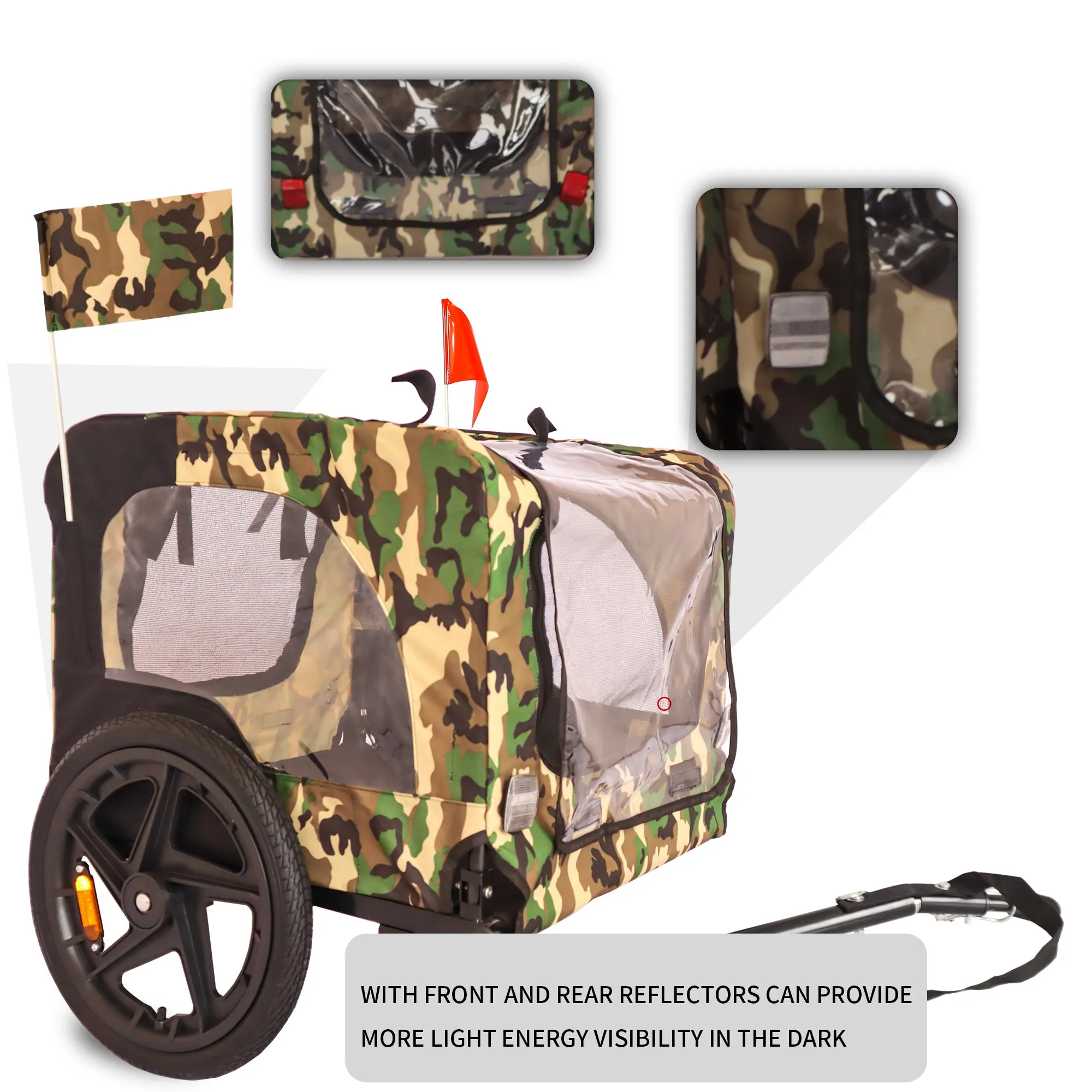 Outdoor Heavy Duty Foldable Utility Pet Stroller Dog Carriers Bicycle Trailer - Army Green