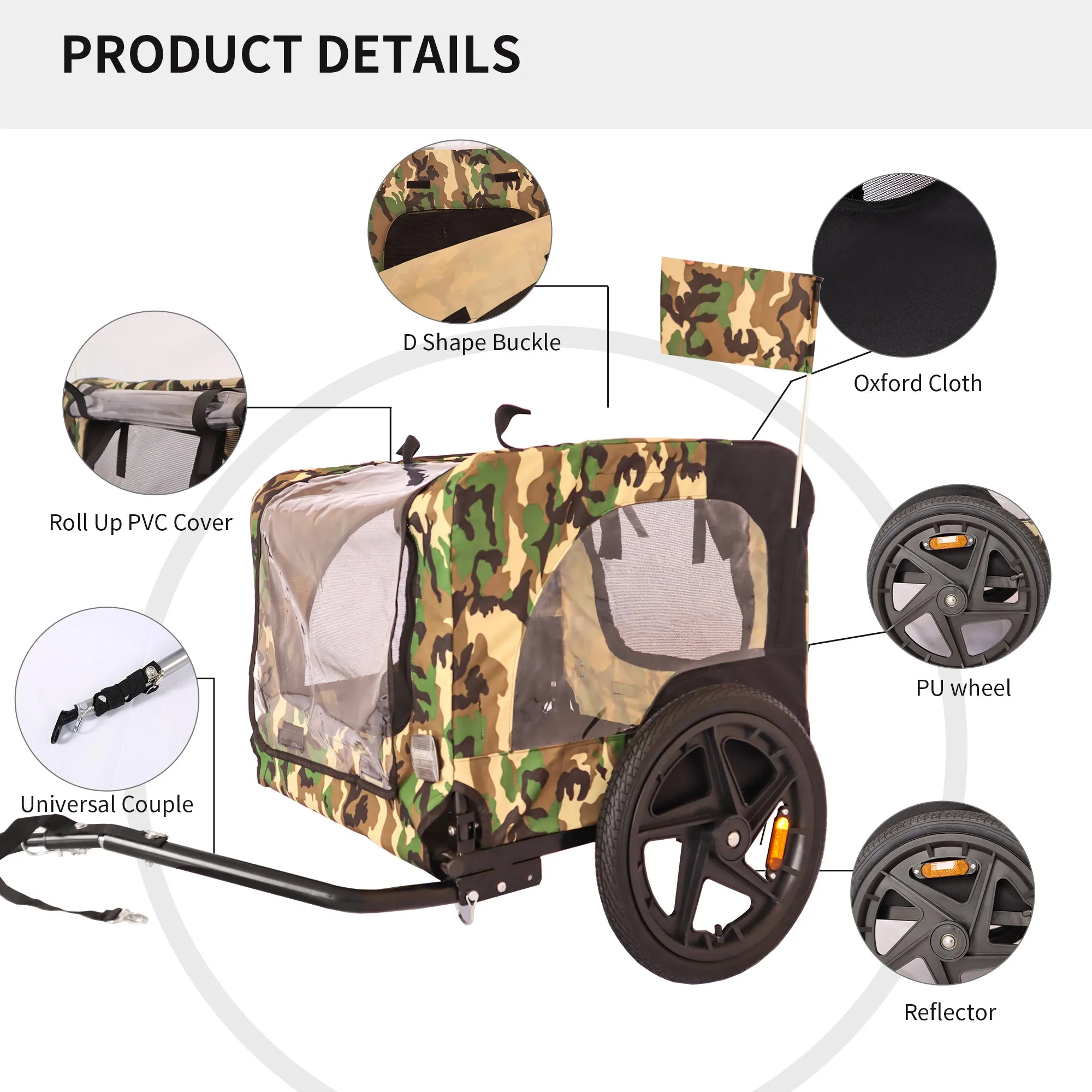 Outdoor Heavy Duty Foldable Utility Pet Stroller Dog Carriers Bicycle Trailer - Army Green