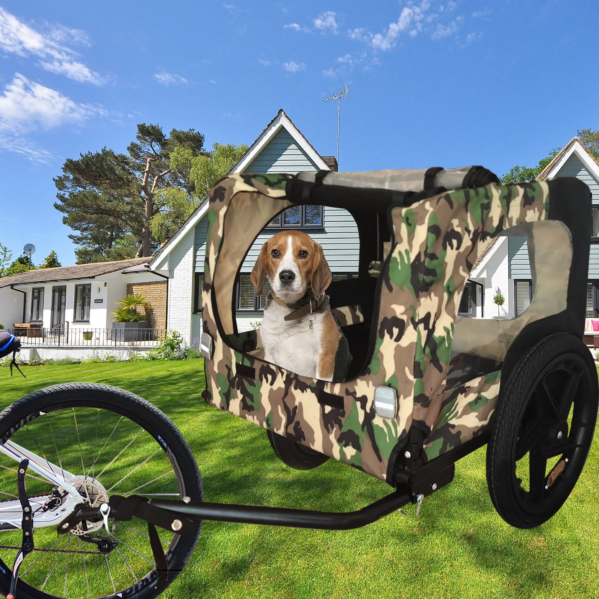 Outdoor Heavy Duty Foldable Utility Pet Stroller Dog Carriers Bicycle Trailer - Army Green