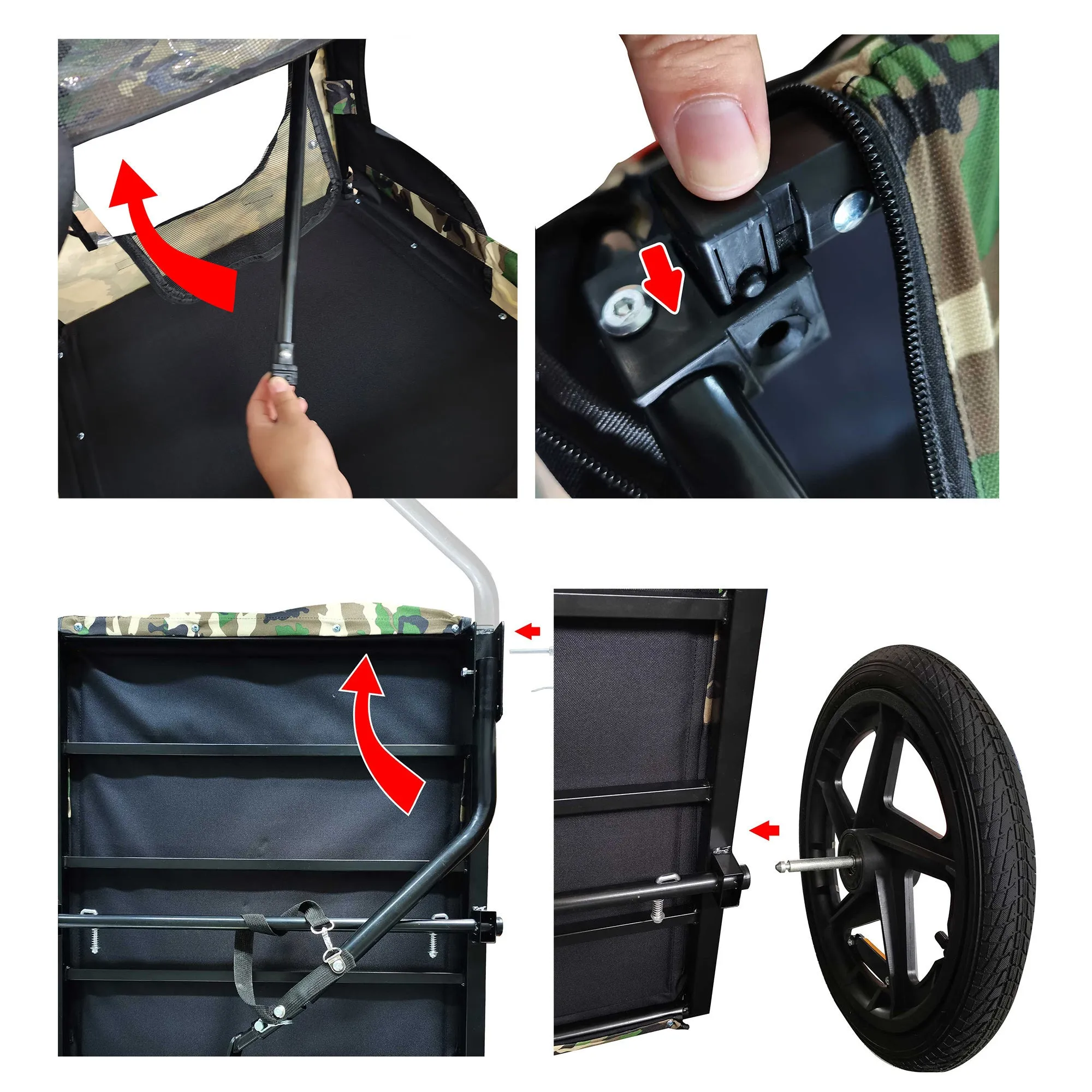 Outdoor Heavy Duty Foldable Utility Pet Stroller Dog Carriers Bicycle Trailer - Army Green