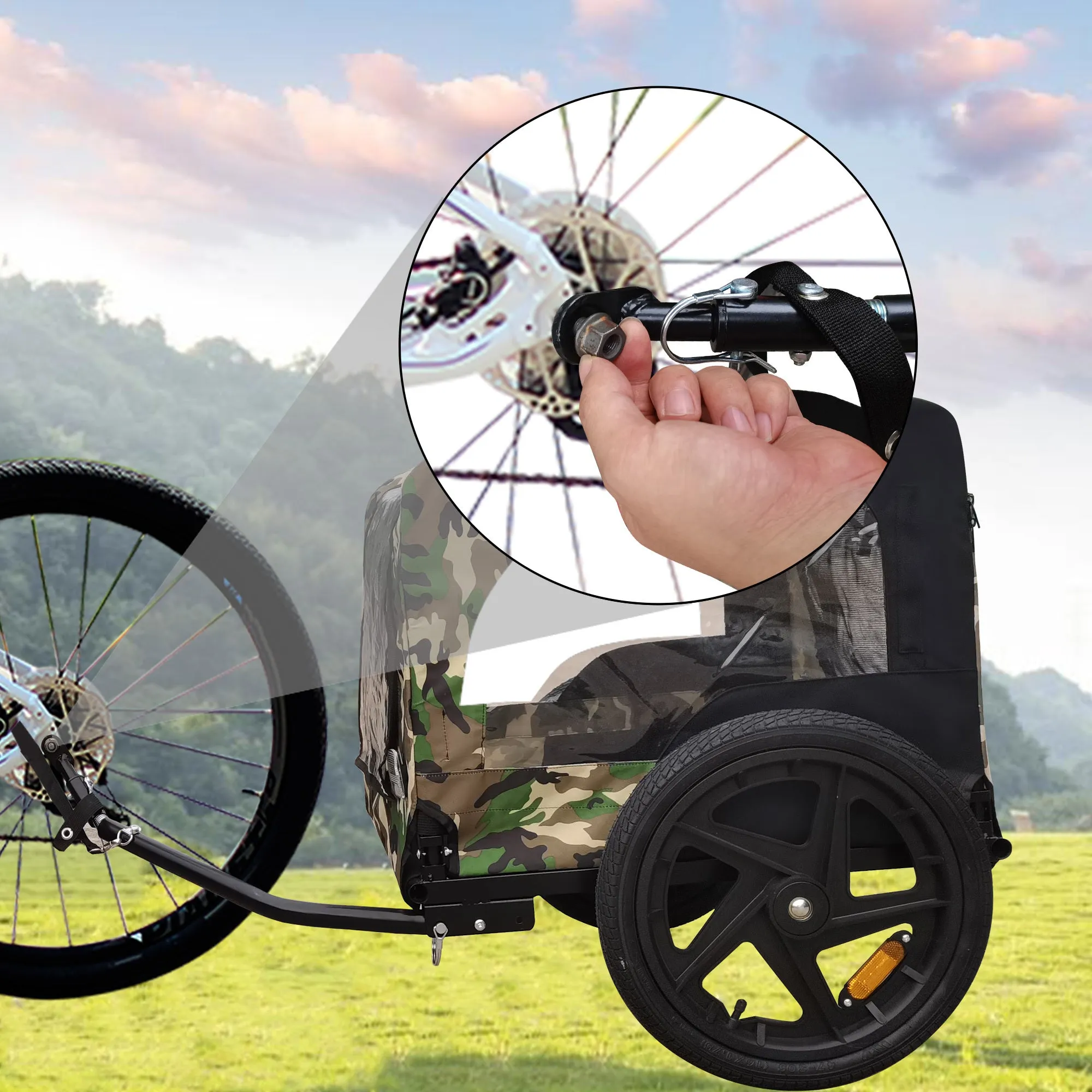 Outdoor Heavy Duty Foldable Utility Pet Stroller Dog Carriers Bicycle Trailer - Army Green