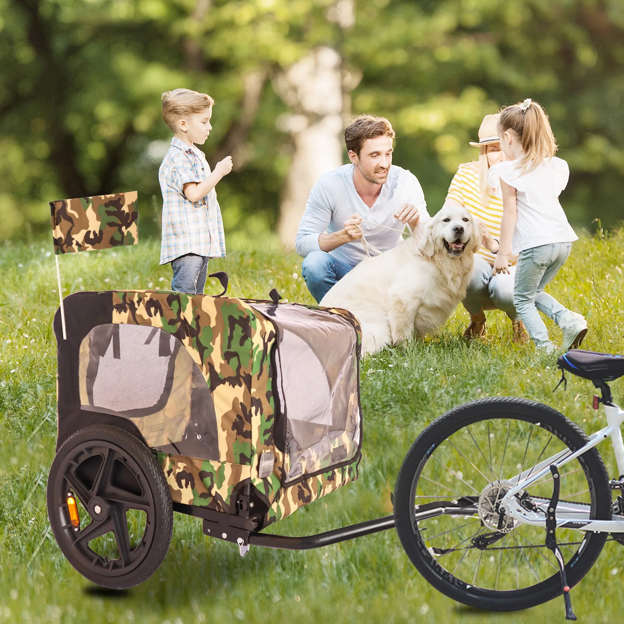Outdoor Heavy Duty Foldable Utility Pet Stroller Dog Carriers Bicycle Trailer - Army Green