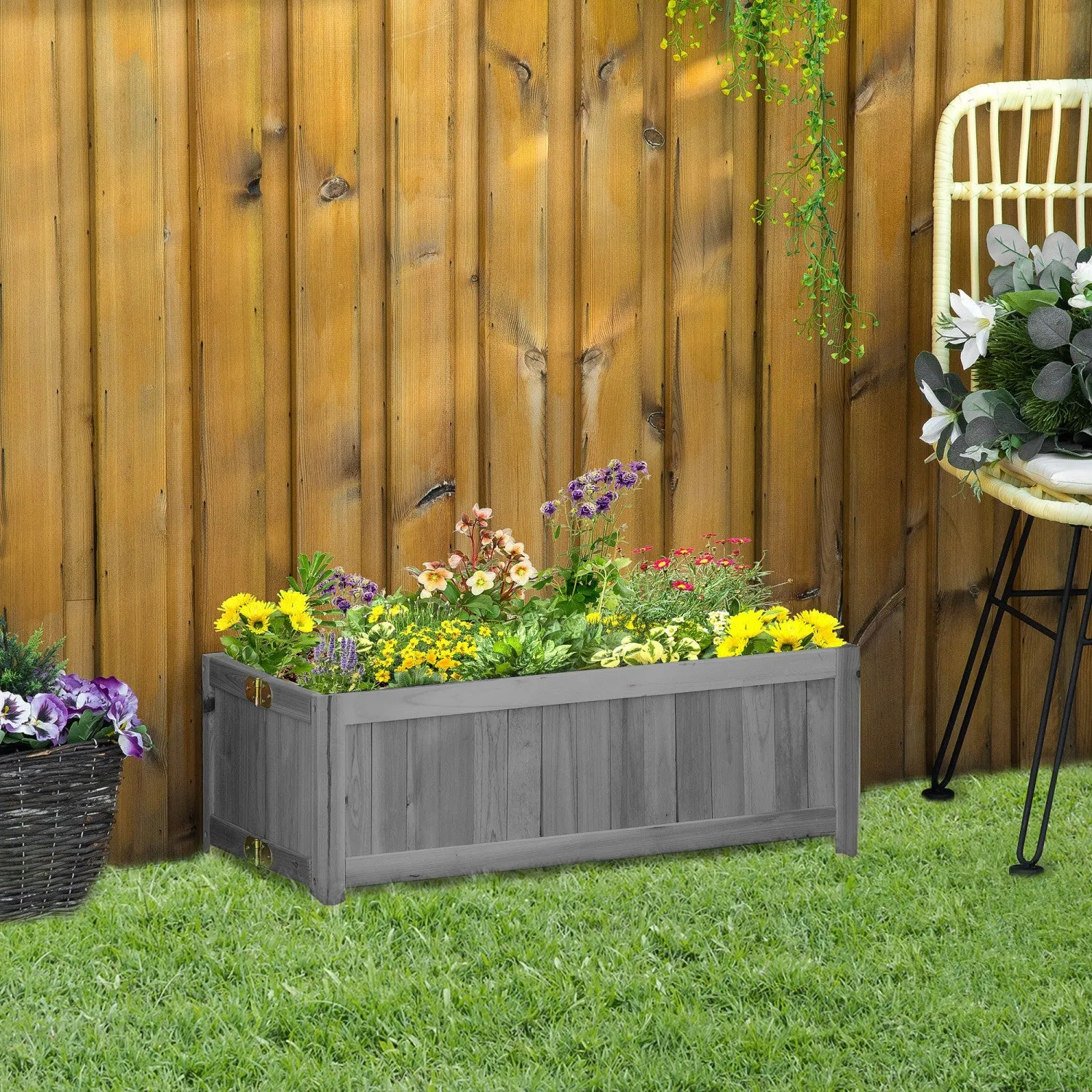 Outsunny 28" X 12" Foldable Raised Garden Bed, Elevated Planter Box, Wooden Planting Bed For Backyar|Outsunny 28" X 12" Pliable Lit De Jardin Sureleve, Boite A Plantes Surelevee, Lit De Plantation En B