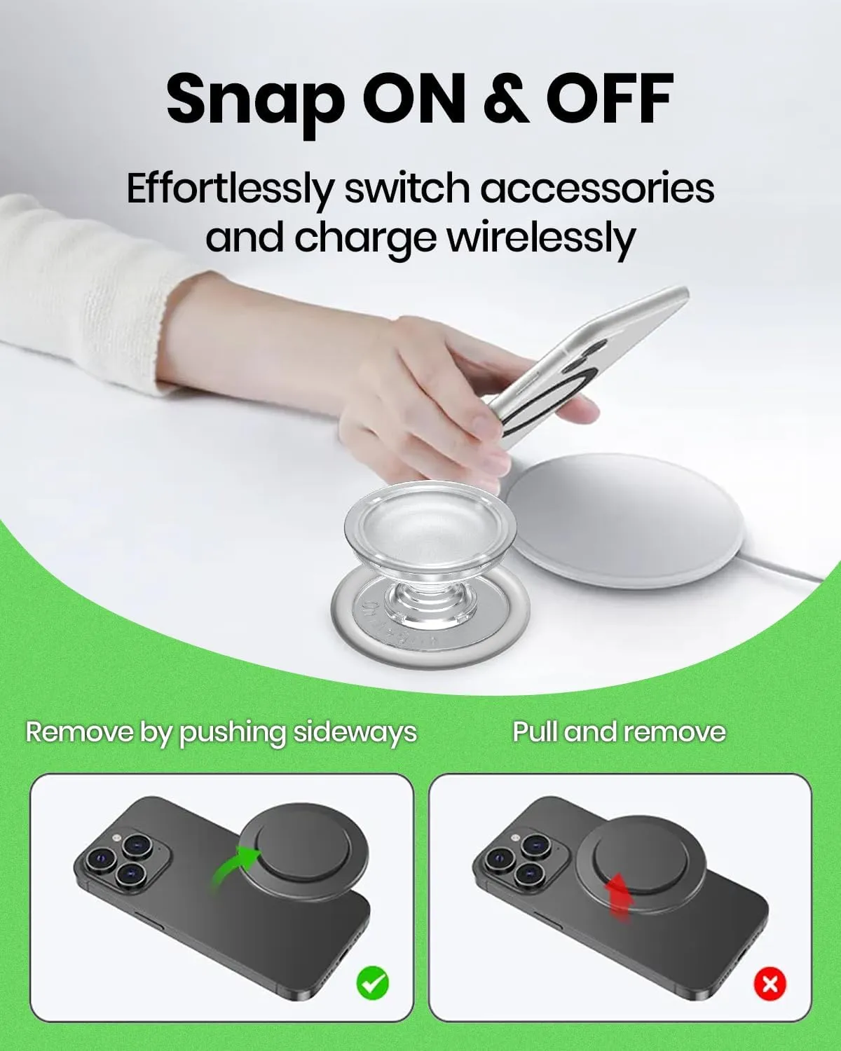 Oval Magnetic Phone Grip – MagSafe Compatible, Translucent Design, Slim and Lightweight, Grip and Stand for iPhone (Transparent)