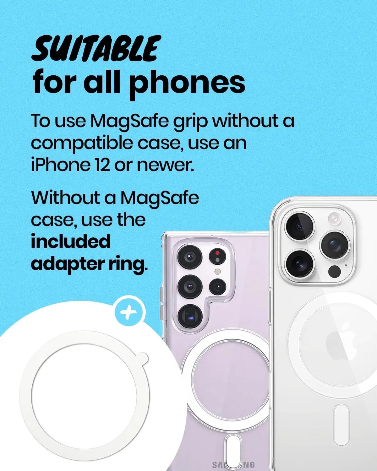 Oval Magnetic Phone Grip – MagSafe Compatible, Translucent Design, Slim and Lightweight, Grip and Stand for iPhone (Transparent)