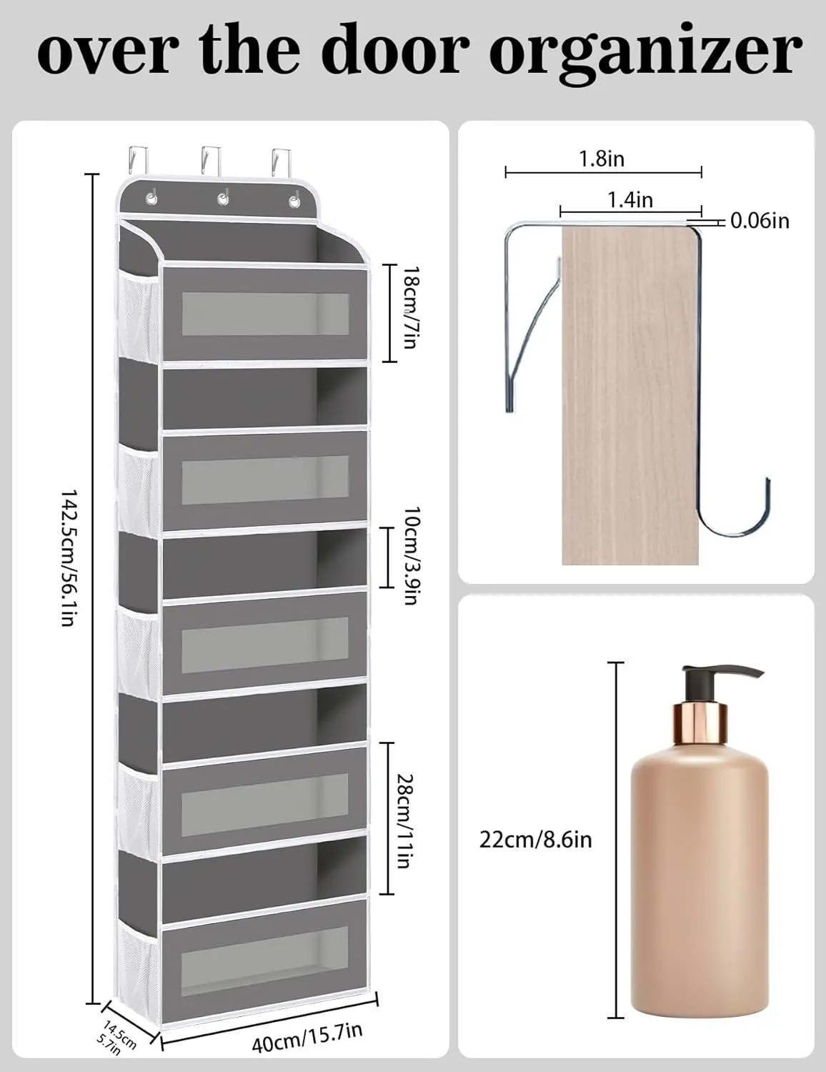 Over The Door Organizer, 5 Shelves Closet Door Hanging Organizer with 10 Mesh Pockets, Stuffed Animal Storage for Nursery, Baby Essentials, Dorm Room Essentials for Girls