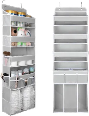 Over the Door Organizer, 5 Tiers Hanging Nursery Storage Closet Organizer with Movable Shelf, Large Capacity Caddy, 10 Side Pockets, Back of Door for Bedroom Bathroom Dorm Decor, Grey