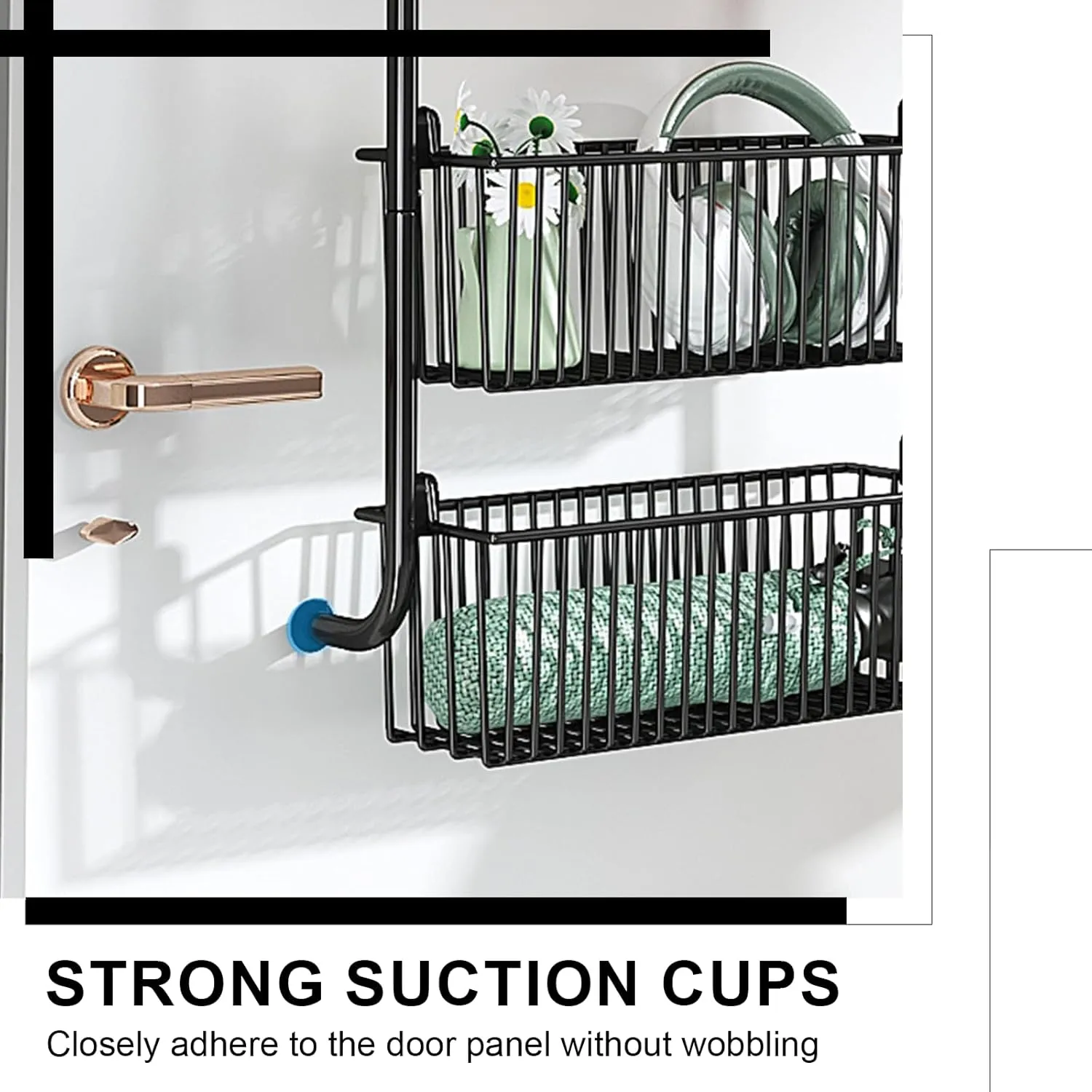Over The Door Organizer, Metal Behind Door Hanging Storage, Toys Umbrellas Bags Organizer Rack, Large Capacity Organizer for Bedroom Bathroom Kitchen Pantry Closet Cabinet (Black,Four-Tier)