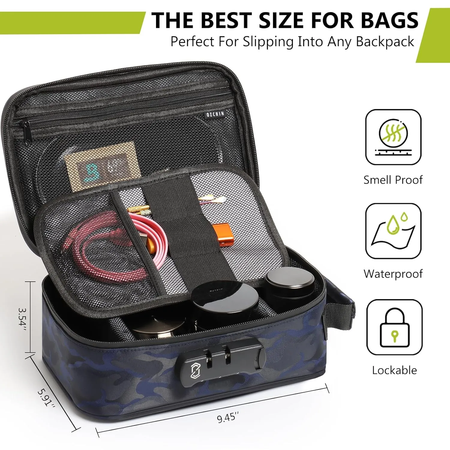 OZCHIN Smell Proof Case with Combination Lock - 9.5" x 6" x 3.5" File Organizer Container, Medicine Bag for Travel and Storage