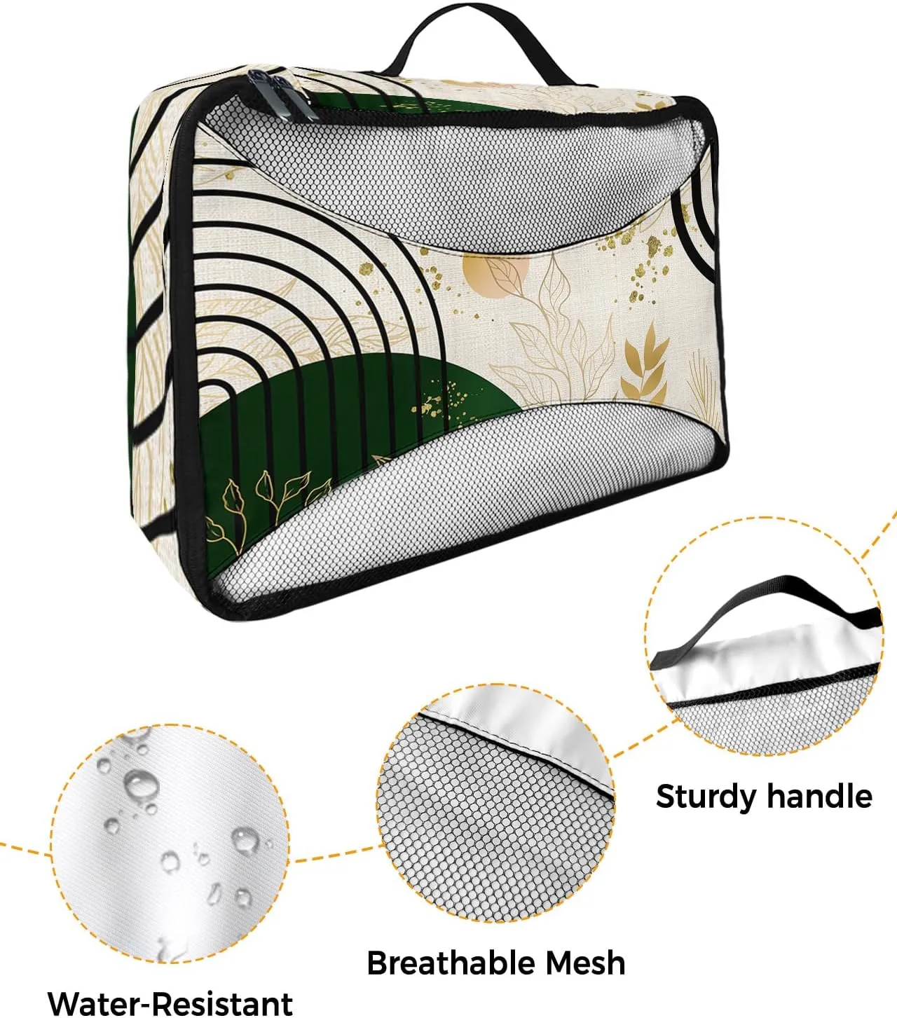 Packing Cubes for Travel, 4 Set Travel Packing Organized Cubes Boho Abstract Leaf Plant Bohemian Beige Linen Waterproof Luggage Organizer with Laundry Bag Travel Accessories for Carry On Suitcases