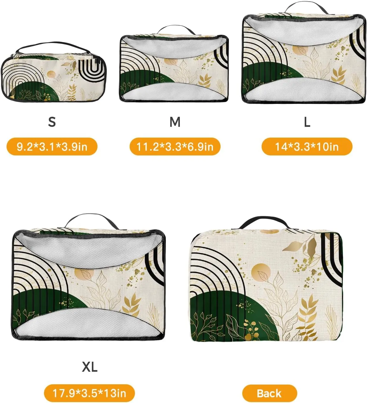 Packing Cubes for Travel, 4 Set Travel Packing Organized Cubes Boho Abstract Leaf Plant Bohemian Beige Linen Waterproof Luggage Organizer with Laundry Bag Travel Accessories for Carry On Suitcases