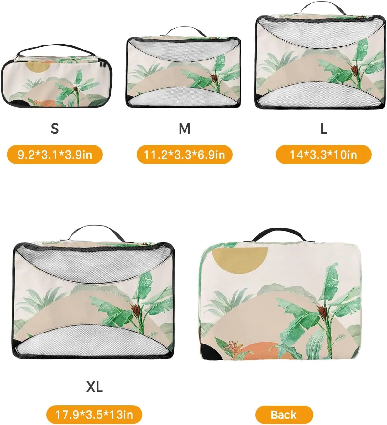 Packing Cubes for Travel, 4 Set Travel Packing Organized Cubes Boho Abstract Sun Mountain Plant Bohemian Waterproof Luggage Organizer Shoe Bag Travel Accessories for Carry On Suitcases