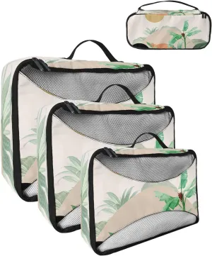 Packing Cubes for Travel, 4 Set Travel Packing Organized Cubes Boho Abstract Sun Mountain Plant Bohemian Waterproof Luggage Organizer Shoe Bag Travel Accessories for Carry On Suitcases