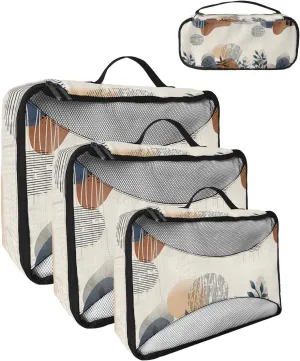 Packing Cubes for Travel, 4 Set Travel Packing Organized Cubes Boho Flower Leaf Plant Bohemian Abstract Geometric Linen Waterproof Luggage Organizer Travel Accessories for Carry On Suitcases