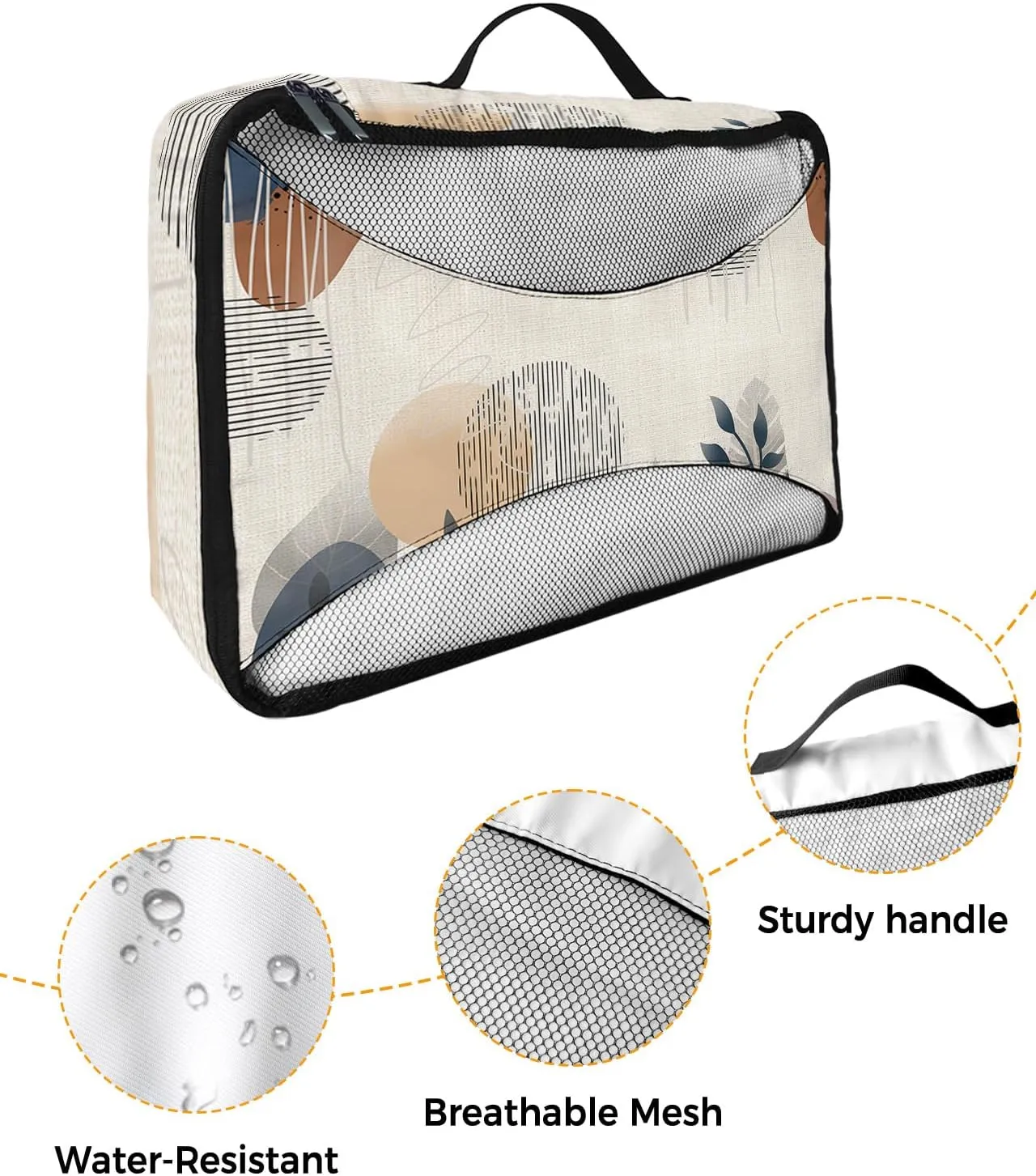 Packing Cubes for Travel, 4 Set Travel Packing Organized Cubes Boho Flower Leaf Plant Bohemian Abstract Geometric Linen Waterproof Luggage Organizer Travel Accessories for Carry On Suitcases