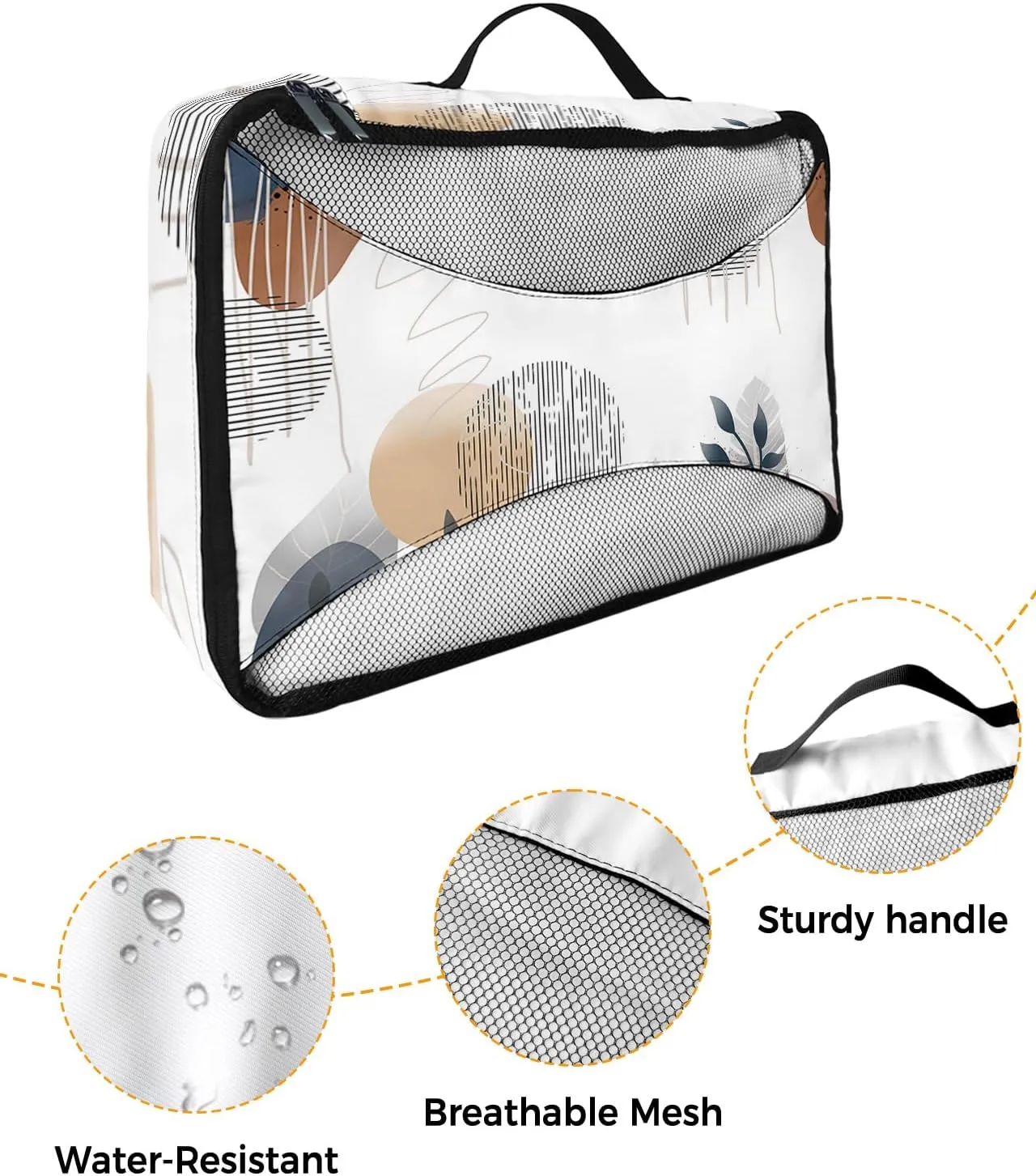 Packing Cubes for Travel, 4 Set Travel Packing Organized Cubes Boho Flower Leaf Plant Bohemian Abstract Geometric Waterproof Luggage Organizer Laundry Bag Travel Accessories for Carry On Suitcases