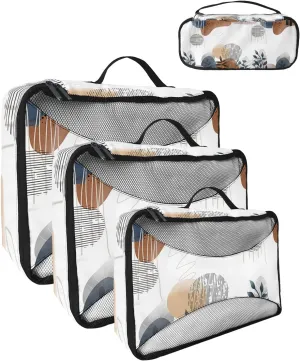 Packing Cubes for Travel, 4 Set Travel Packing Organized Cubes Boho Flower Leaf Plant Bohemian Abstract Geometric Waterproof Luggage Organizer Laundry Bag Travel Accessories for Carry On Suitcases
