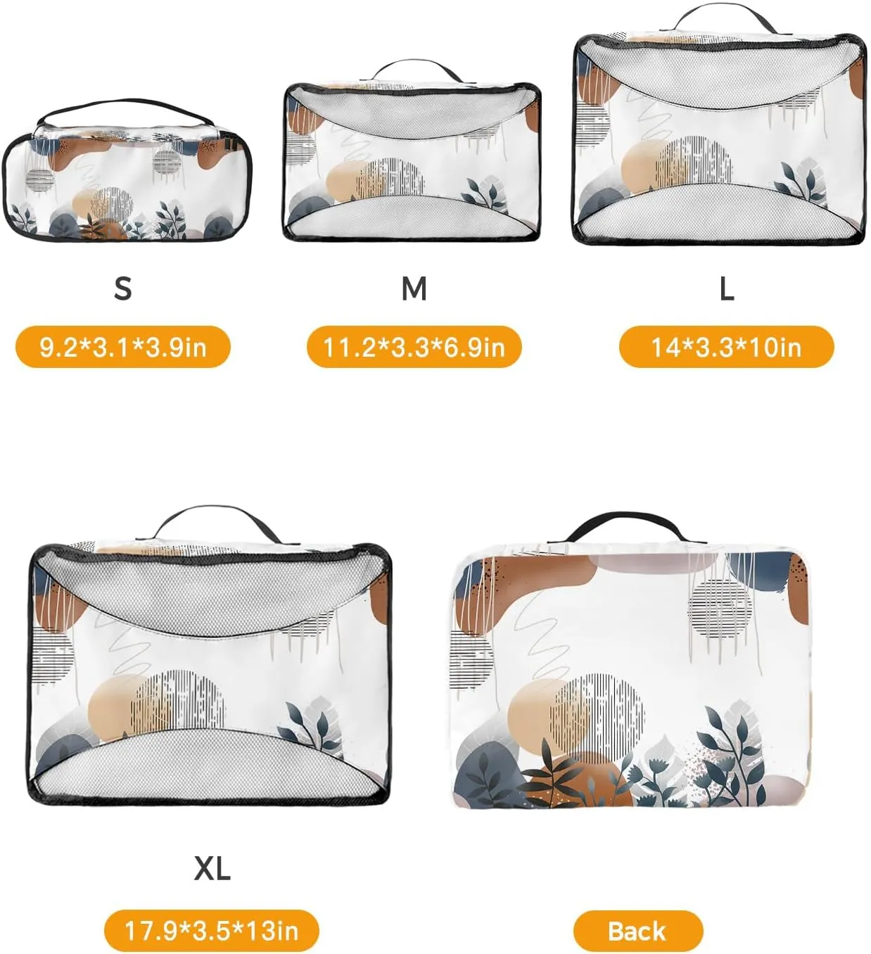Packing Cubes for Travel, 4 Set Travel Packing Organized Cubes Boho Flower Leaf Plant Bohemian Abstract Geometric Waterproof Luggage Organizer Laundry Bag Travel Accessories for Carry On Suitcases