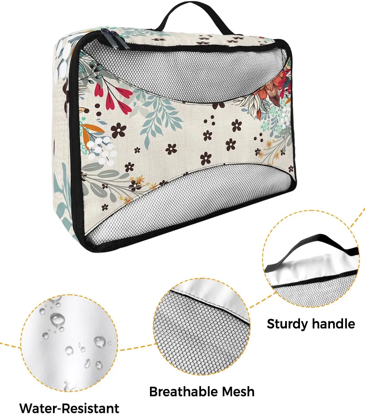 Packing Cubes for Travel, 4 Set Travel Packing Organized Cubes Boho Flower Plant Bohemian Abstract Floral Beige Linen Waterproof Luggage Organizer Shoe Bag Travel Accessories for Carry On Suitcases
