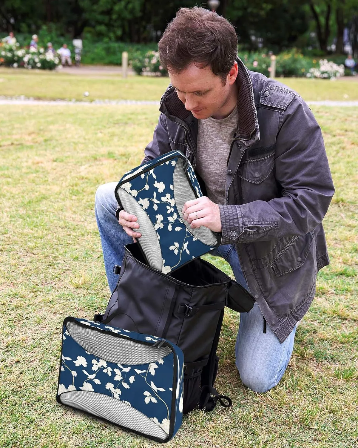 Packing Cubes for Travel, 4 Set Travel Packing Organized Cubes Floral Plant Birds Pattern Blue Waterproof Luggage Organizer with Laundry Bag Shoe Bag Travel Accessories for Carry On Suitcases