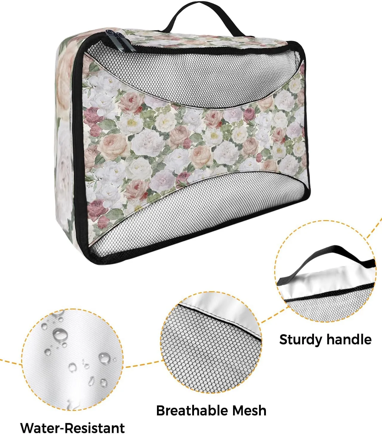 Packing Cubes for Travel, 4 Set Travel Packing Organized Cubes Floral Plant Leaves Hand Painted Style Linen Texture Waterproof Luggage Organizer Laundry Bag Travel Accessories for Carry On Suitcases