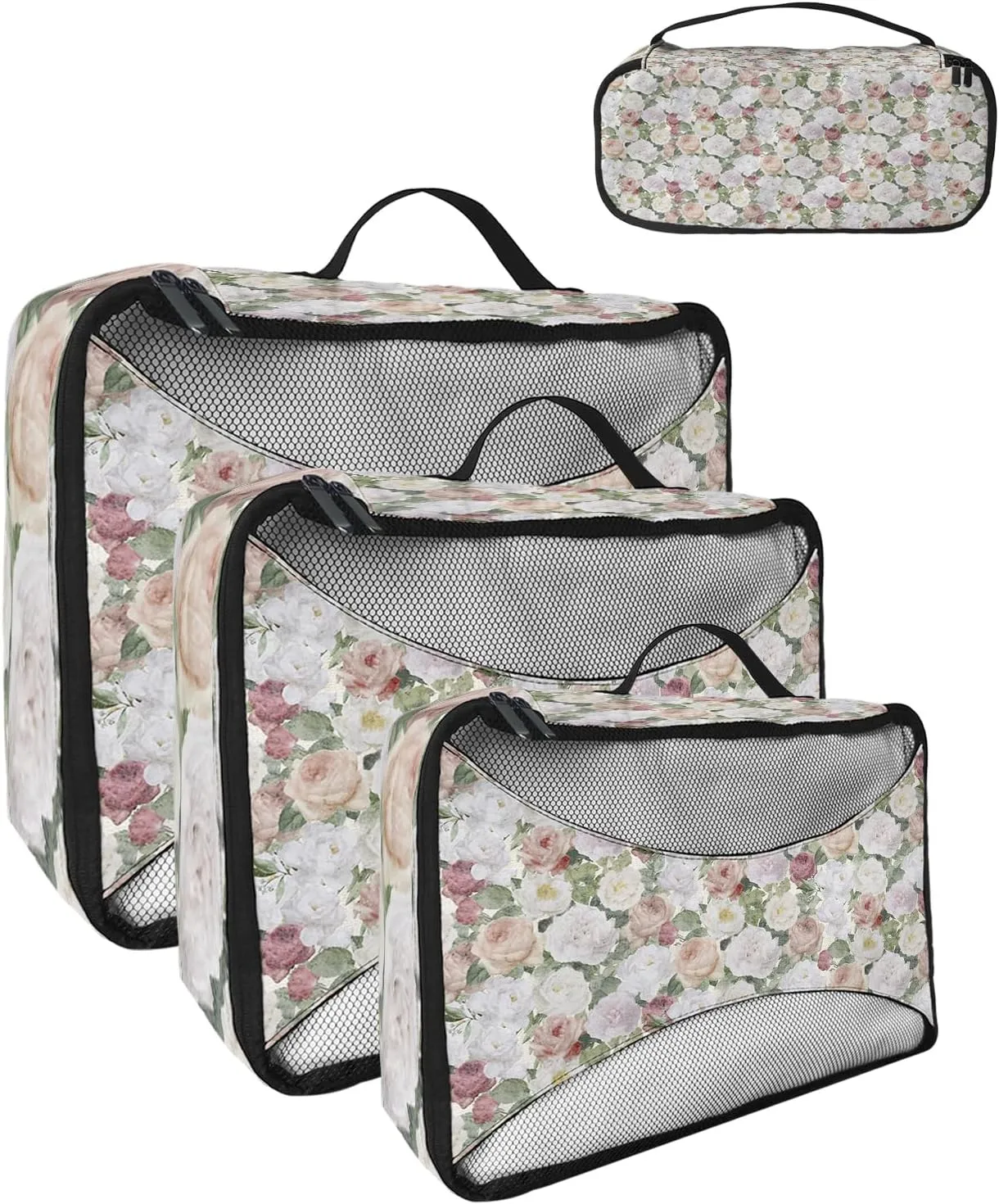 Packing Cubes for Travel, 4 Set Travel Packing Organized Cubes Floral Plant Leaves Hand Painted Style Linen Texture Waterproof Luggage Organizer Laundry Bag Travel Accessories for Carry On Suitcases