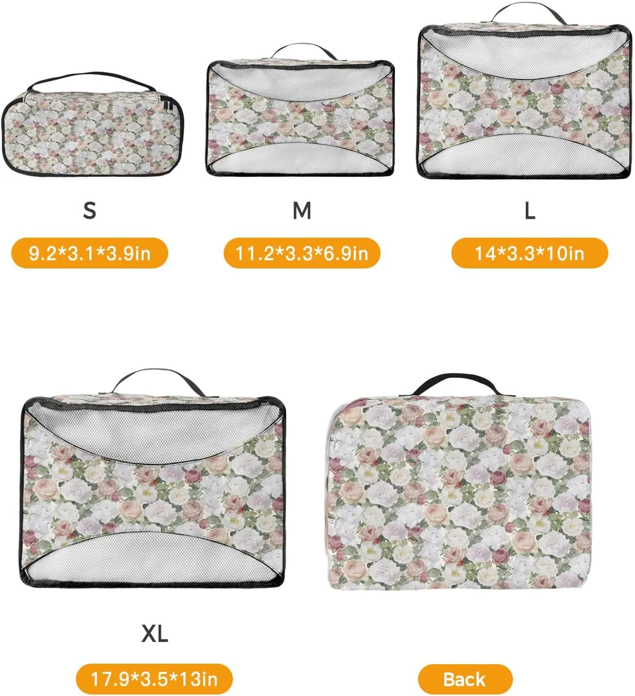 Packing Cubes for Travel, 4 Set Travel Packing Organized Cubes Floral Plant Leaves Hand Painted Style Linen Texture Waterproof Luggage Organizer Laundry Bag Travel Accessories for Carry On Suitcases