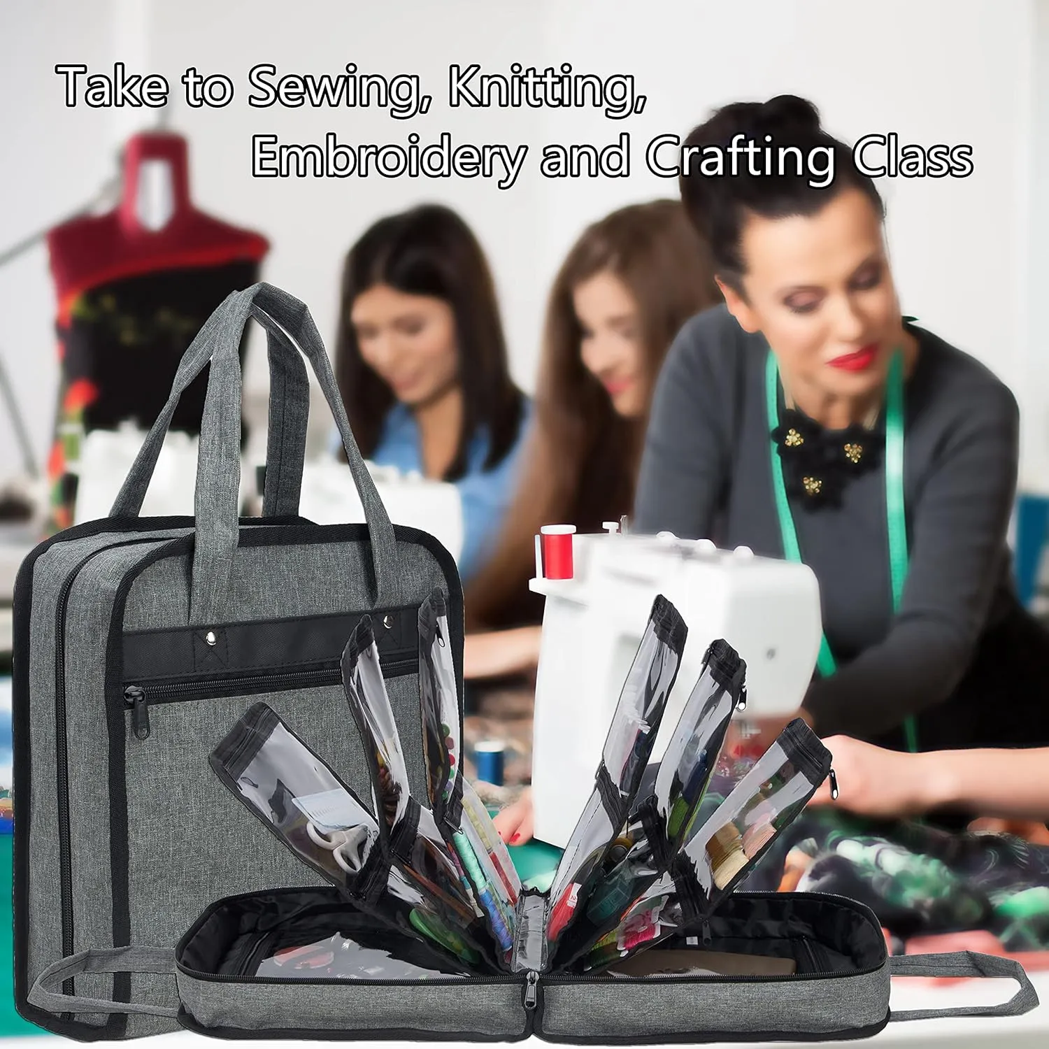 PACMAXI Sewing Accessories Storage Bag, Knitting, Craft Tools and Accessories Organizer, Roomy Carrying Bag for Sewing Tools and Accessories(Grey)