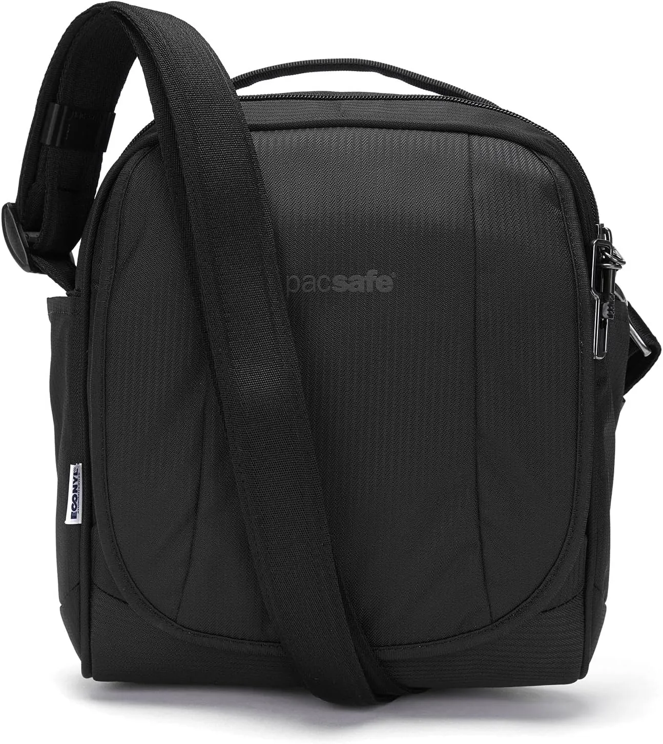 Pacsafe Metrosafe LS200 ECONYL 7 Liter Anti Theft Crossbody/Shoulder Bag - Fits 10 inch Tablet, ECONYL Black