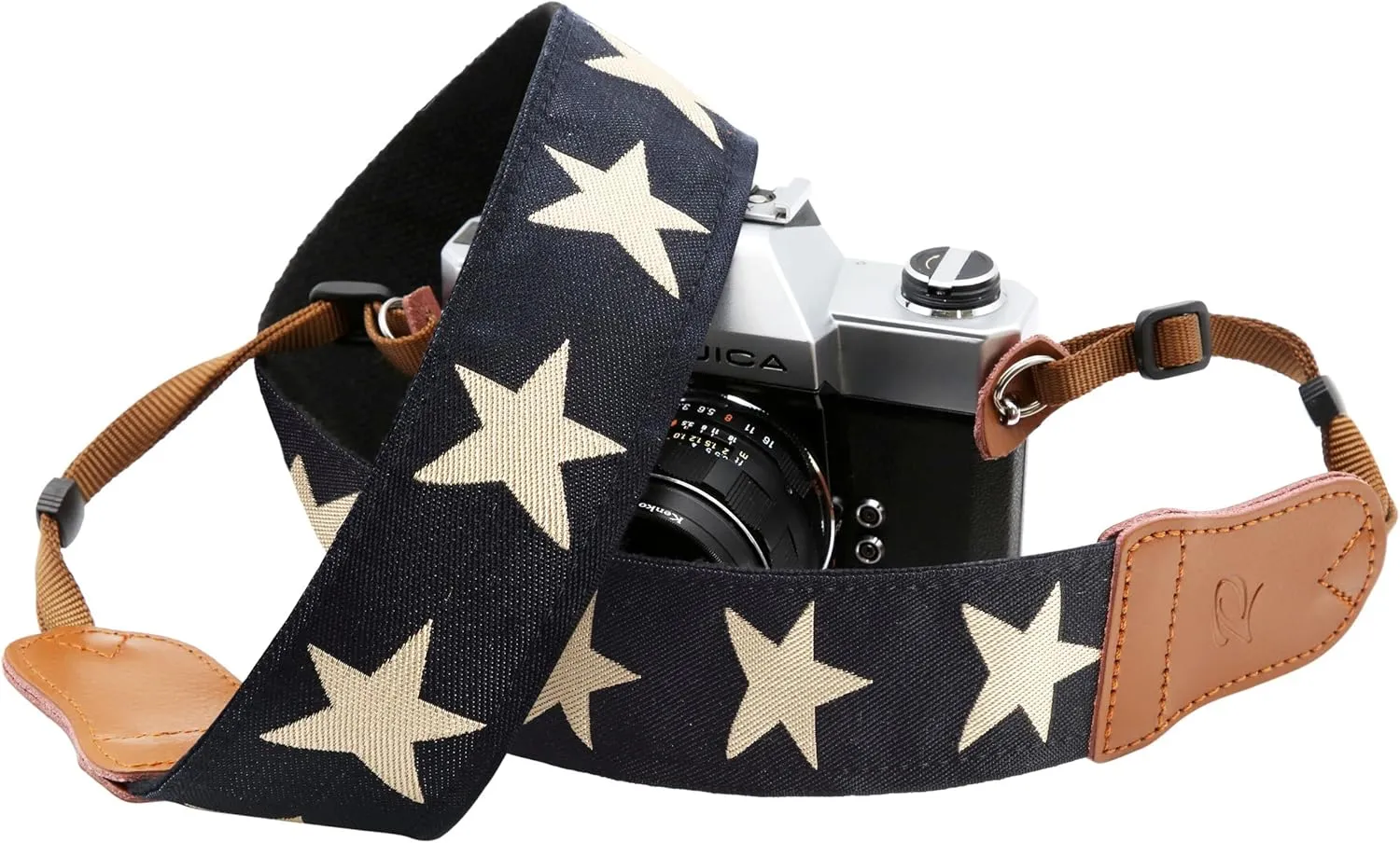 Padwa Lifestyle Pentagram Embroidered Camera Strap - Double Layer Cowhide Ends,2" Cotton Woven Camera Straps, Adjustable Vintage Neck & Shoulder Strap for All DSLR Cameras,Great Gift for Photographers