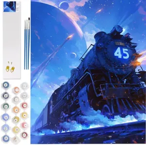 Paint by Numbers Kit for Adults Train, Mechanical Color by Numbers for Adults Art Supplies, 60x90cm Small Paint by Acrylic with 3 Brushes and Acrylic Painting Set for Room Decor, Gifts for Women,5707
