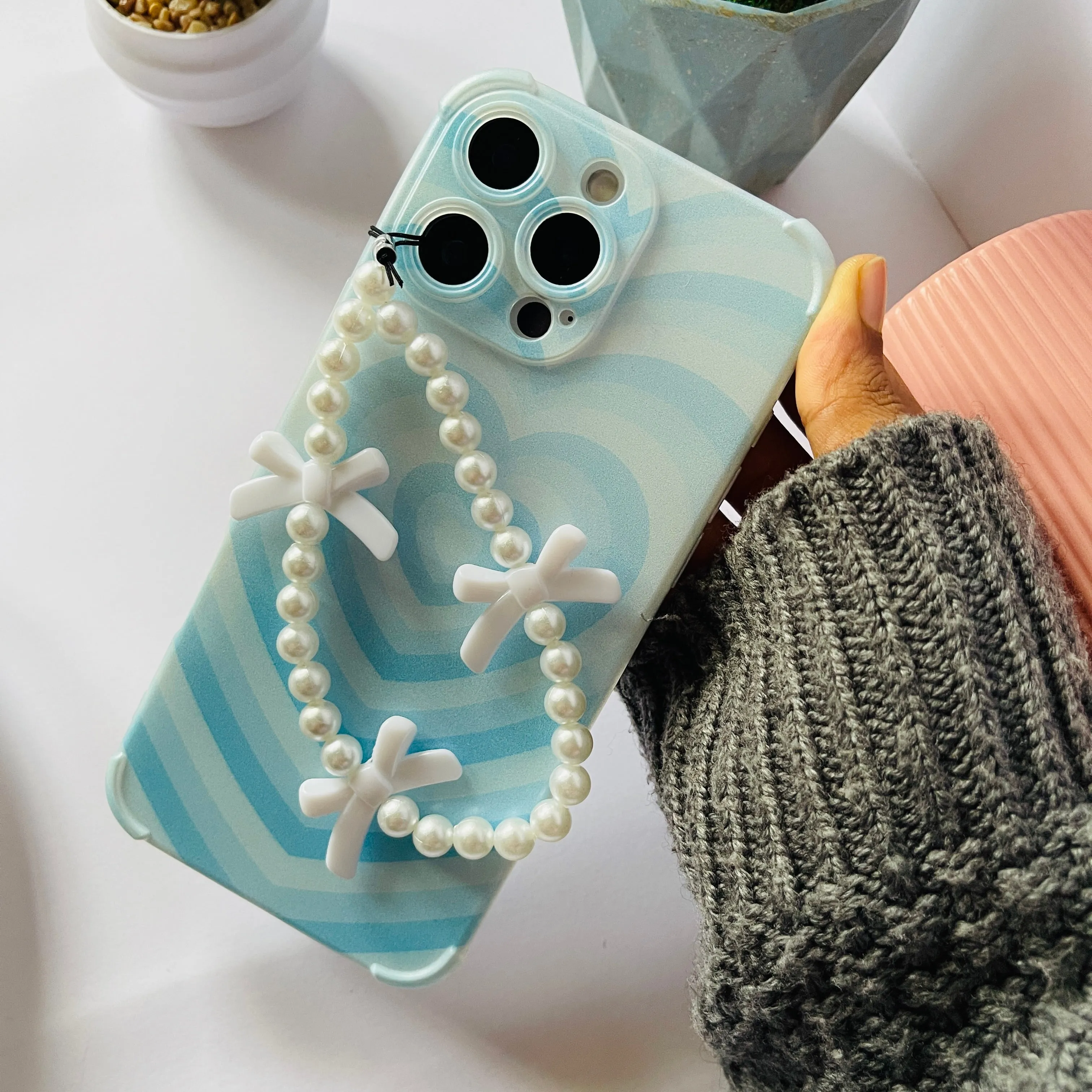 Pale Blue Clear Phone Case With Phone Charm