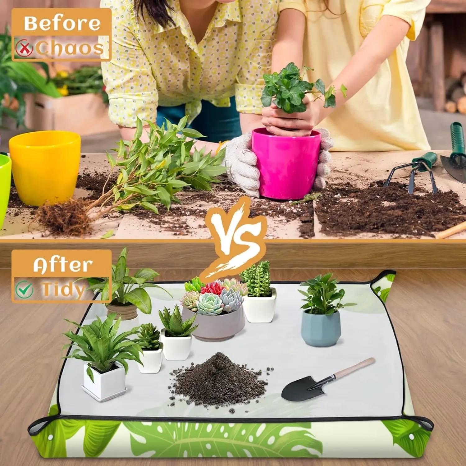 Palm Leaves Foldable Garden Hand Transplanting Succulent Tools,Waterproof Thickened Repotting Mat Plant Tag, Miniature Planting Indoor Fairy Care,Potting,Cactus,Houseplant Bonsai Tool Kit Gift