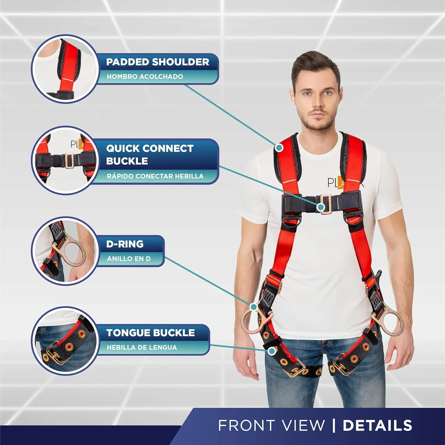 Palmer Safety Full Body Harness with 5 Point Adjustment, Dorsal D-ring, Grommet Legs, Two Side D Rings, and Fall Indicators