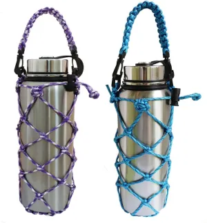 Paracord Water Bottle Trumble Carrier Sleeve Mesh Net Pouch Bag Sling with Handle for Carrying 18 24 32 40 oz Hydro Flask Stainless Steel Plastic Tumbler for Hiking Outdoor Sports - 2 Pack
