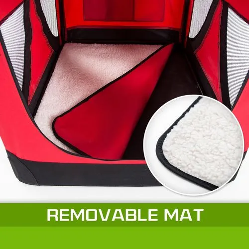 Paw Mate - Portable Soft Dog Cage Crate Carrier - Red - Large