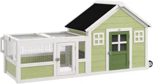 PawHut Rabbit Hutch, Outdoor Rabbit Cage or Guinea Pig Cage with Asphalt Roof, Handle, Wheels, 64 Inch Wooden Bunny Cage for Small Animals, Multicolor