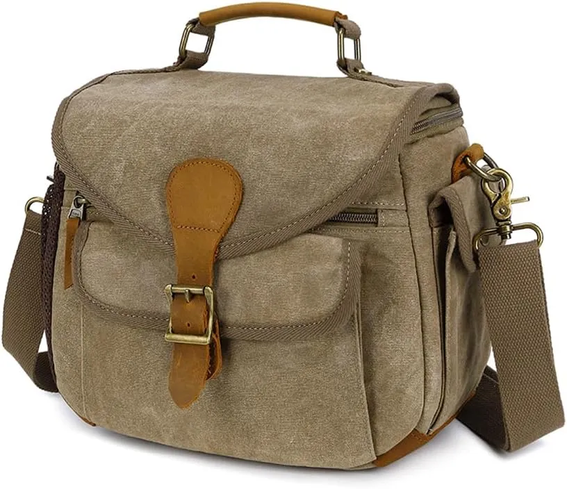 peacechaos Camera Case Crossbody Shoulder Messenger Bag, Vintage DSLR/SLR/Mirrorless Photography Camera Bag with Canon/Nikon/Son