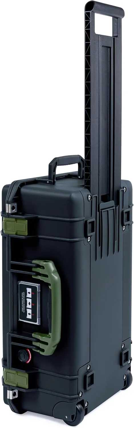 Pelican Air 1535 Carry-on Case by ColorCase - Black - Medium Size Waterproof Case with TrekPak Divider System & Mesh Lid Organizer - OD Green Handles & Latches