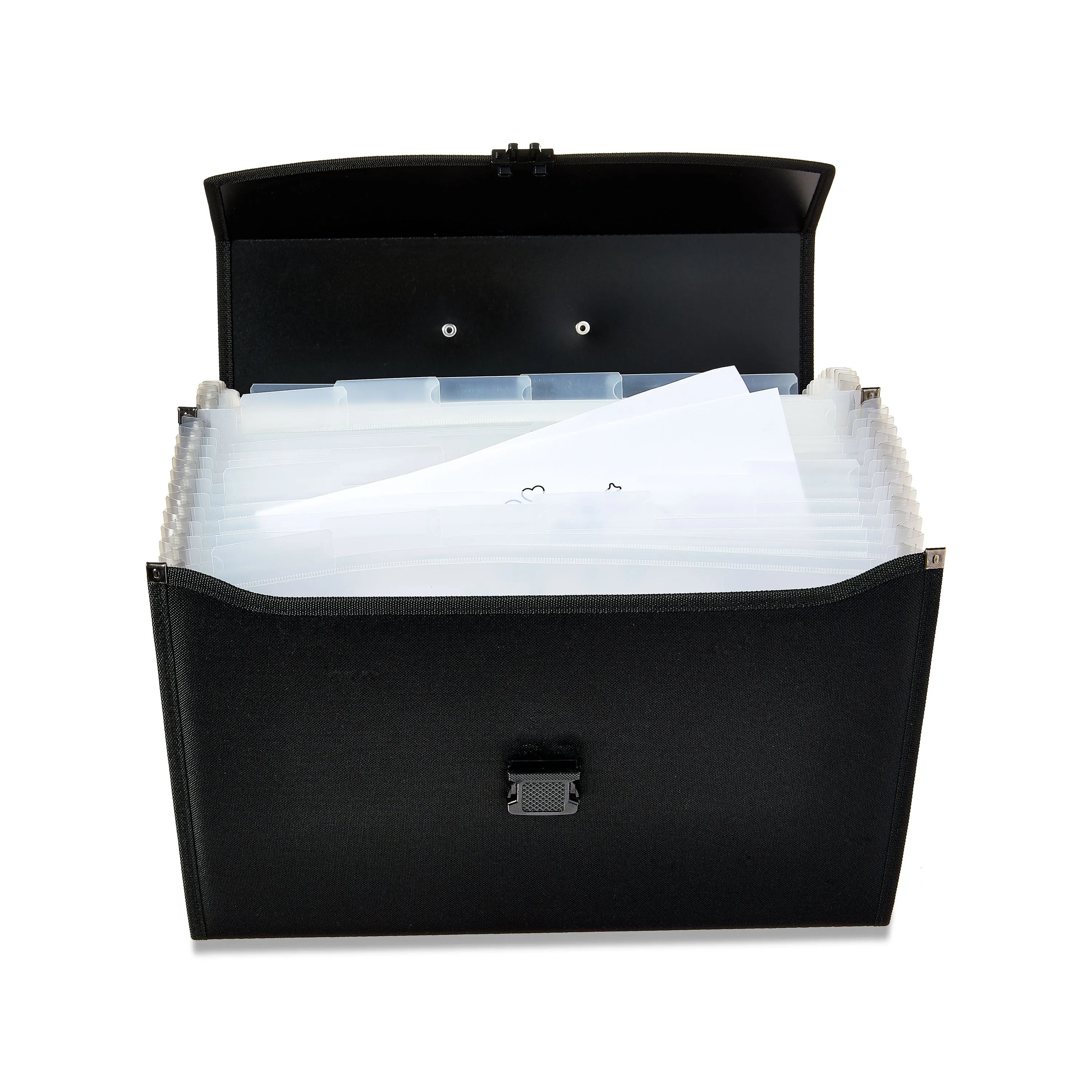 Pen Gear Expanding File Organizer, Black Fabric, 26 Pockets and Top Ha