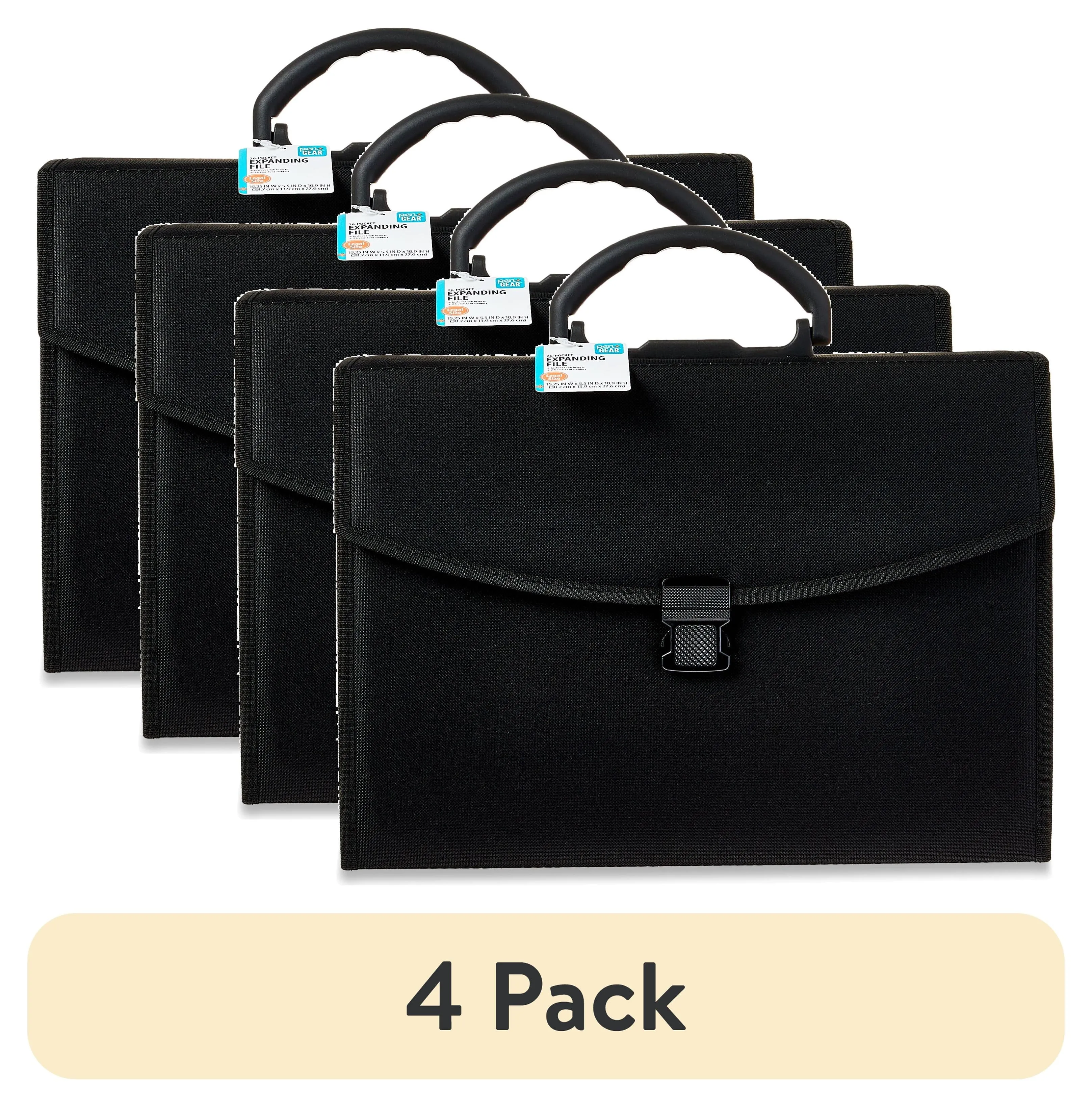 Pen Gear Expanding File Organizer, Black Fabric, 26 Pockets and Top Ha