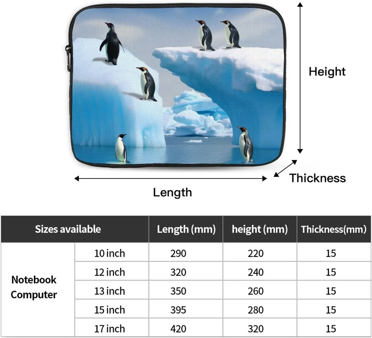 Penguins On The Iceberg Laptop Case 13 inch, Shockproof Protective Computer Sleeve Cover Water Resistant Laptop Bag Carrying Tablet Cover Briefcase Handbags Gifts for Men Women