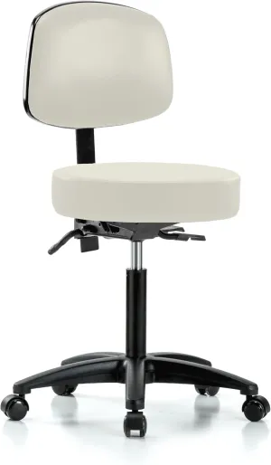 Perch Walter Rolling Height Adjustable Doctor's Stool with Back for Carpet or Linoleum | Workbench Height | 300-Pound Weight Capacity | (Off-White Vinyl)