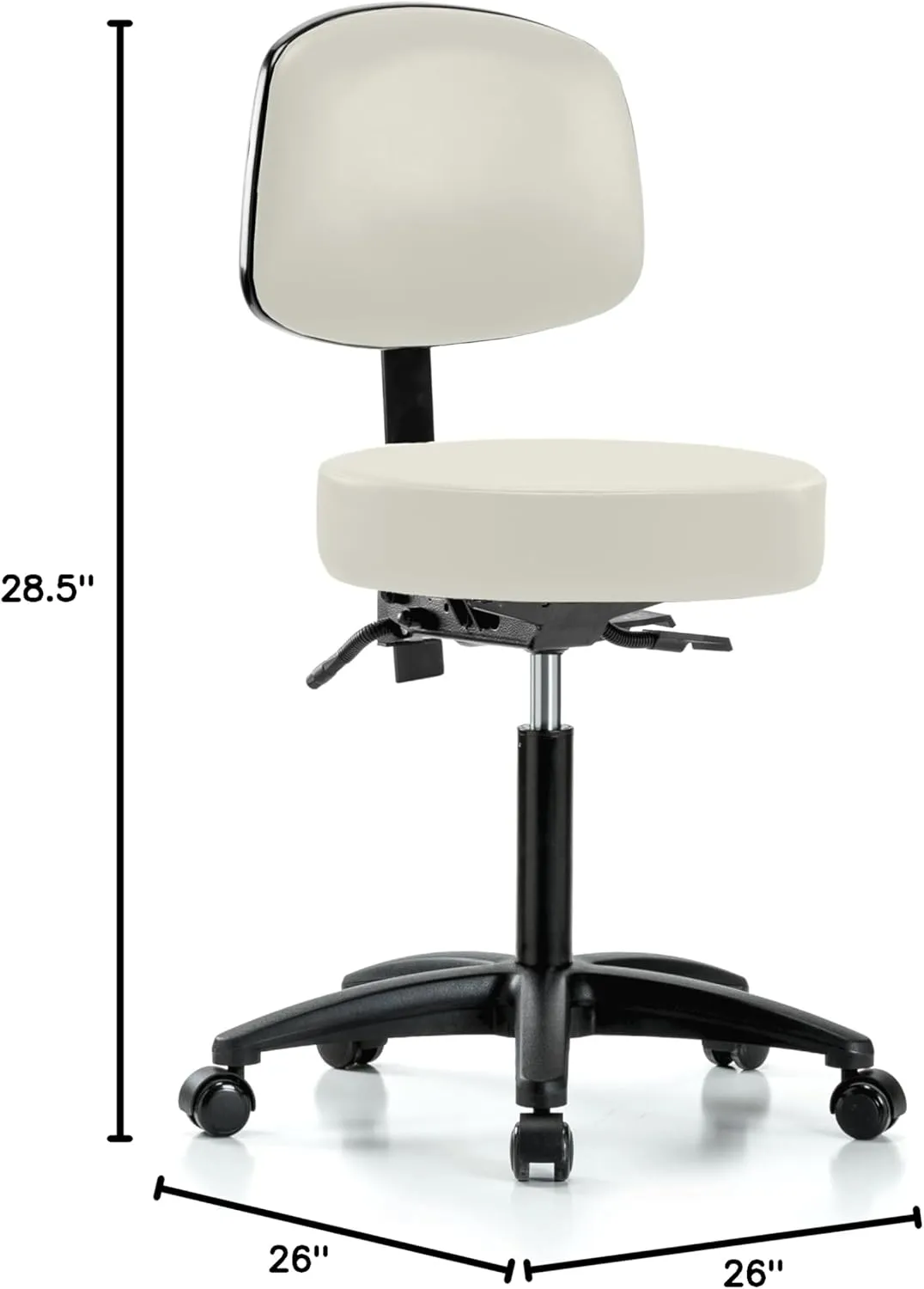 Perch Walter Rolling Height Adjustable Doctor's Stool with Back for Carpet or Linoleum | Workbench Height | 300-Pound Weight Capacity | (Off-White Vinyl)