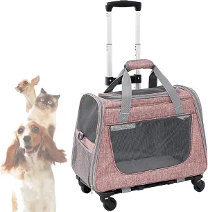 Pet Carrier Backpack for Cats & Dogs, Foldable Travel Cat Carrier with Wheels, Adjustable Storage Straps & Free Cat Toy for Car, Hiking (Small to Medium Pets)