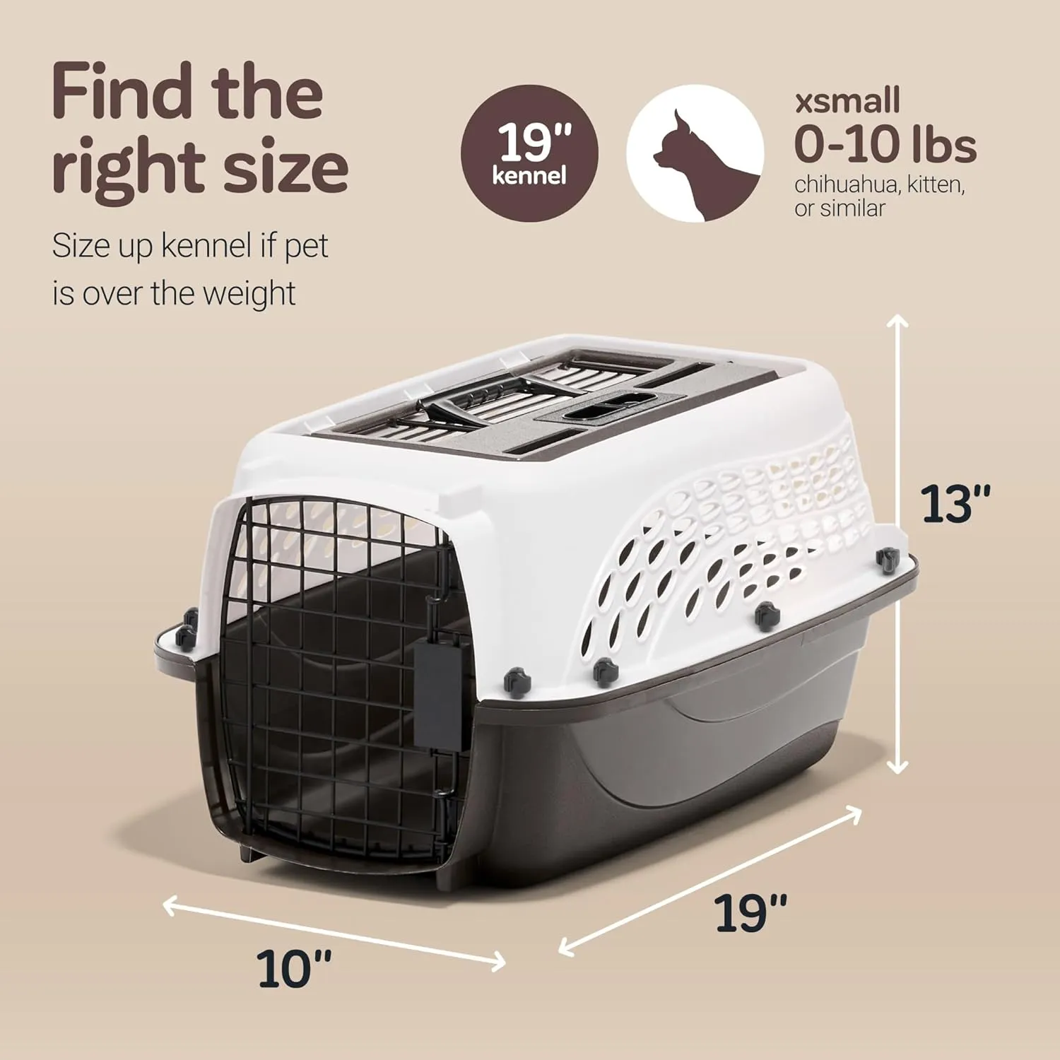 Petmate Dog Crates for Small Dogs & Cat Carriers, Two-Door Plastic Pet Kennel, Top & Front Loading, Made in USA, 19", White