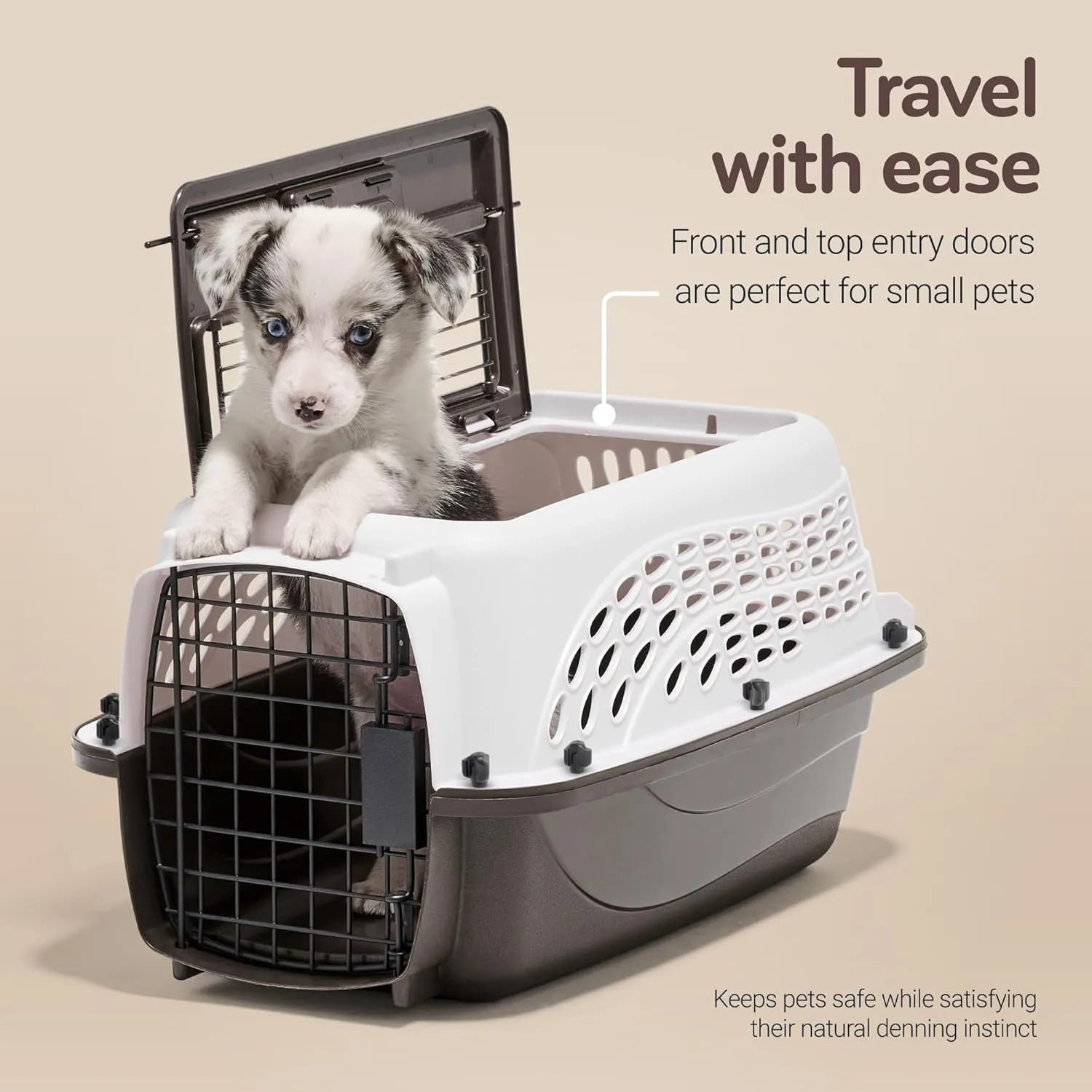 Petmate Dog Crates for Small Dogs & Cat Carriers, Two-Door Plastic Pet Kennel, Top & Front Loading, Made in USA, 19", White