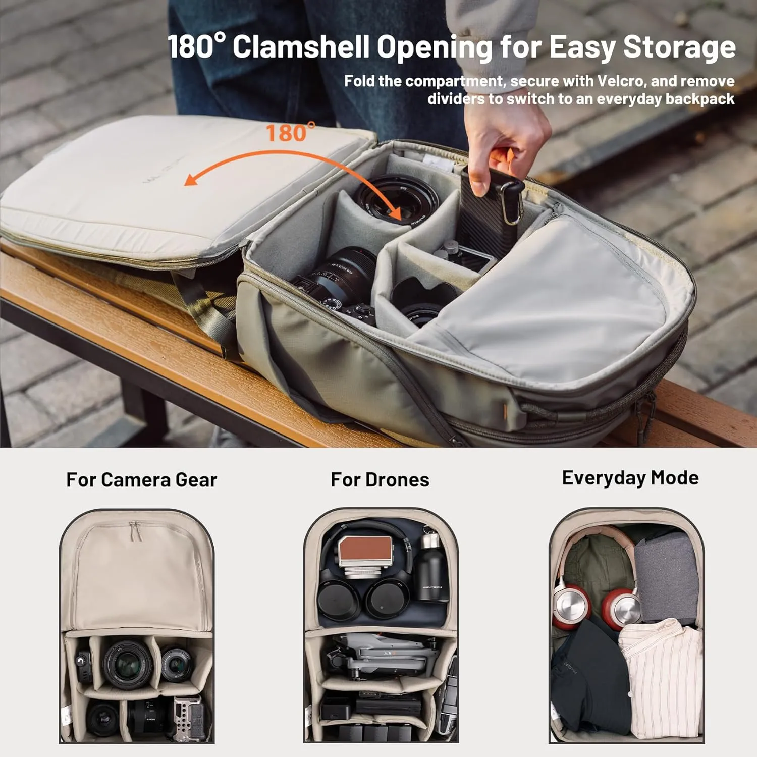 PGYTECH OneGo Lite Camera Backpack Water-Resistant DSLR/Mirrorless Bag for Sony/Canon/Fujifilm, Drone Backpack, Tripod Mount Travel & Weekend Photography Pack for 16" Laptop (Forest, 22L)