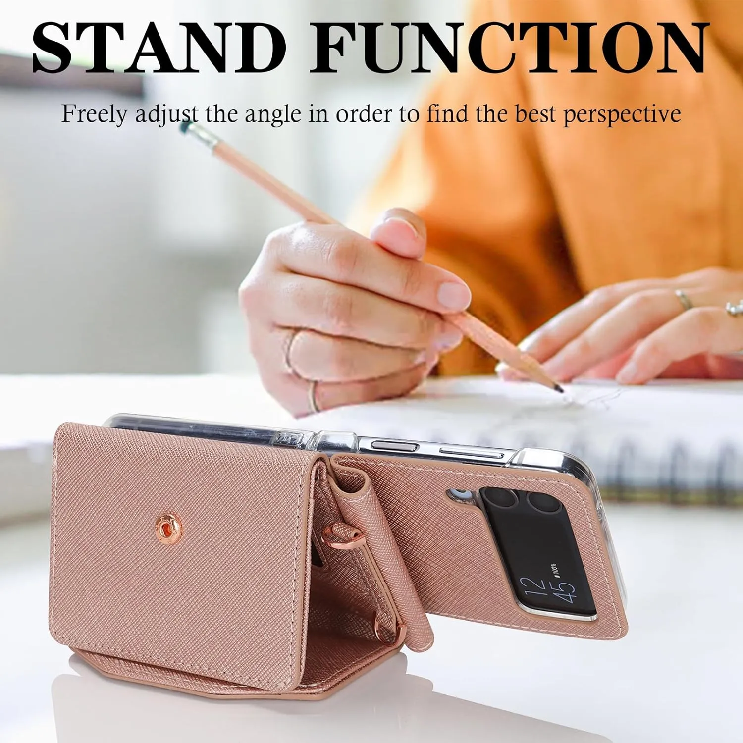Phone Case for Samsung Galaxy Z Flip 3, Crossbody Wallet Phone Cover with Card Holders Cash Slot Wristlet Strap, Fashion Leather Handbag Flip 3 Phone Case for Women Girls (Rose Gold)