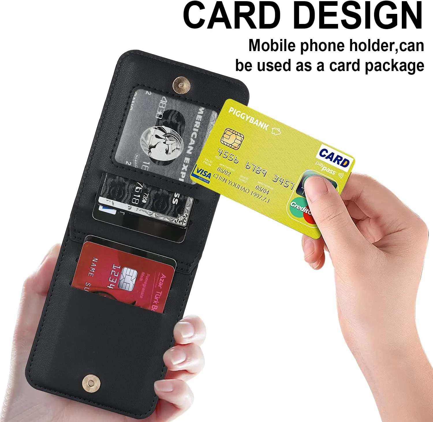 Phone Case for Samsung Galaxy Z Flip 4, Crossbody Wallet Phone Cover with Card Holders Cash Slot Kickstand Wristlet Strap, Fashion Leather Handbag Flip 4 Phone Case for Women Girls (Black)